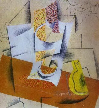 パブロ・ピカソ Painting - 構図 フルーツボウルと洋ナシのスライス 1913年 キュビズム パブロ・ピカソ